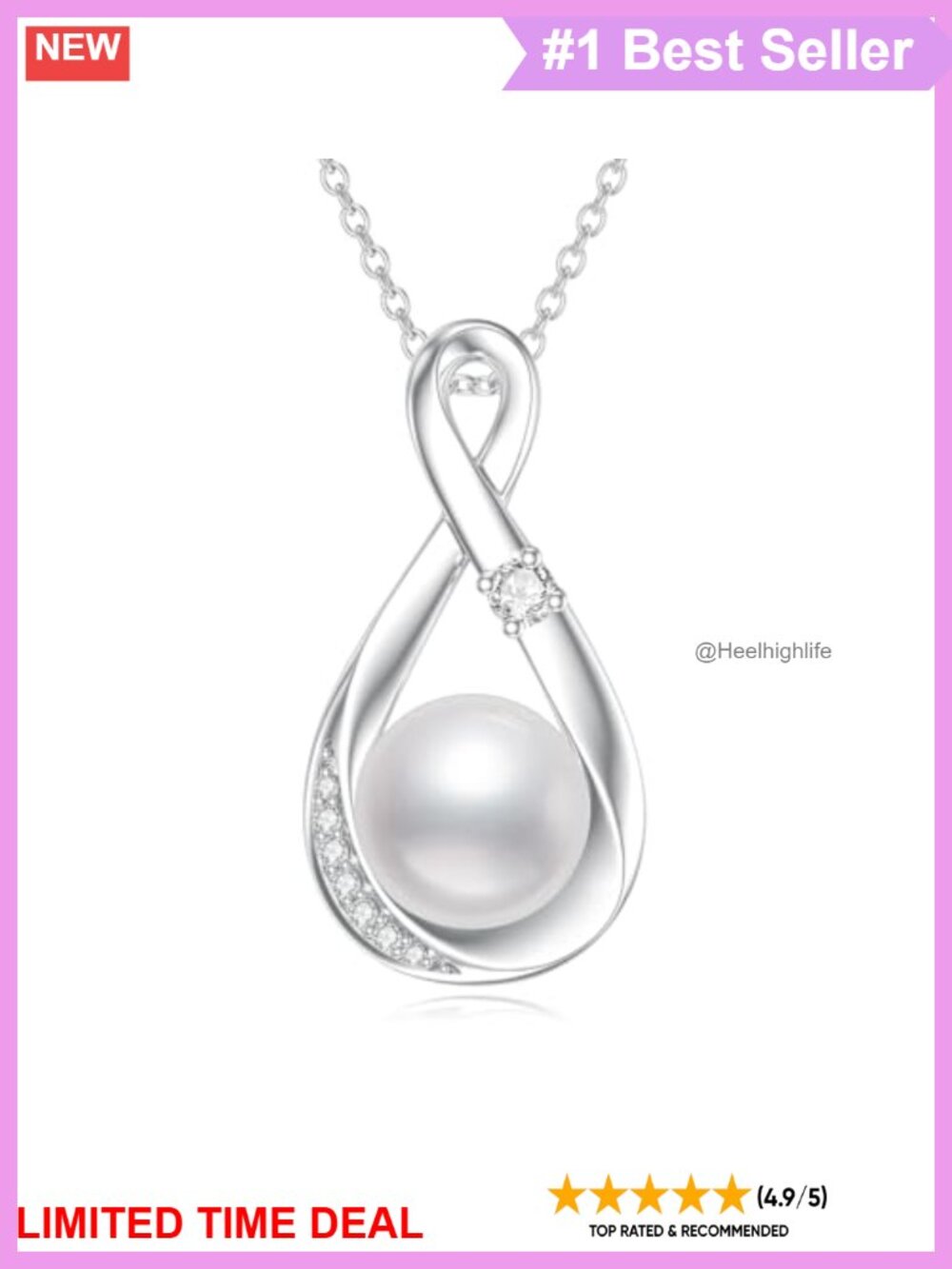 9mm Freshwater Pearl Pendant Necklace Sterling Silver Moissanite 18in